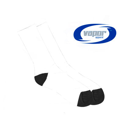 7" Cuff Crew White Socks w/Black Heel/Toe